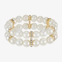Monet Jewelry Gold Tone Womens Glass Simulated Pearl Round Stretch Bracelet