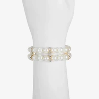 Monet Jewelry Gold Tone Womens Glass Simulated Pearl Round Stretch Bracelet