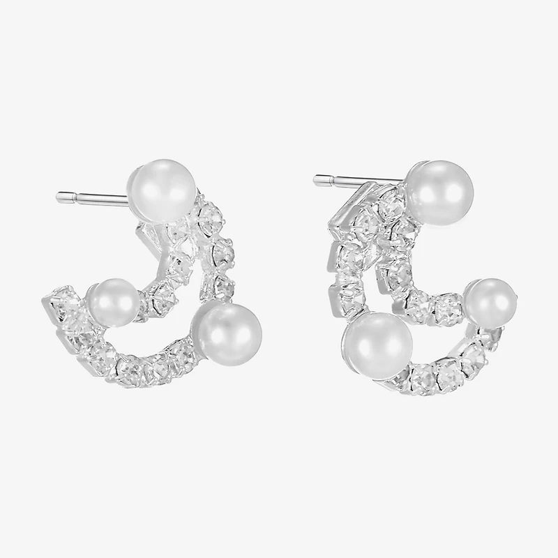 Monet Jewelry Timeless Silver Tone Glass Simulated Pearl 16mm Round Stud Earrings