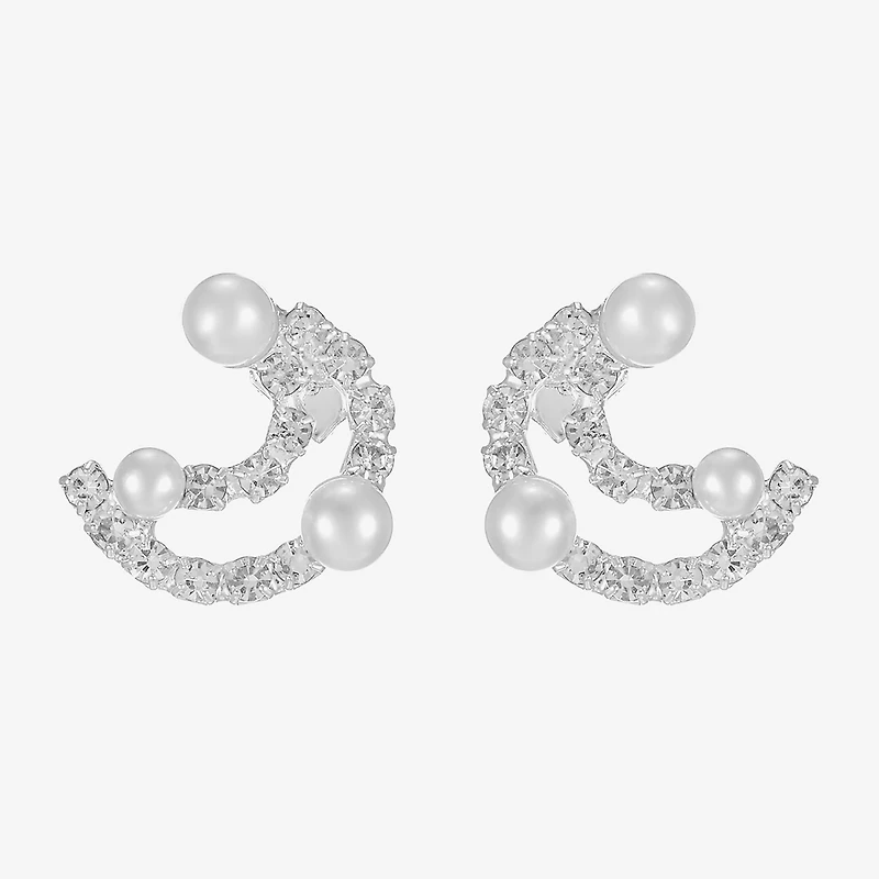 Monet Jewelry Timeless Silver Tone Glass Simulated Pearl 16mm Round Stud Earrings