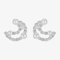 Monet Jewelry Timeless Silver Tone Glass Simulated Pearl 16mm Round Stud Earrings