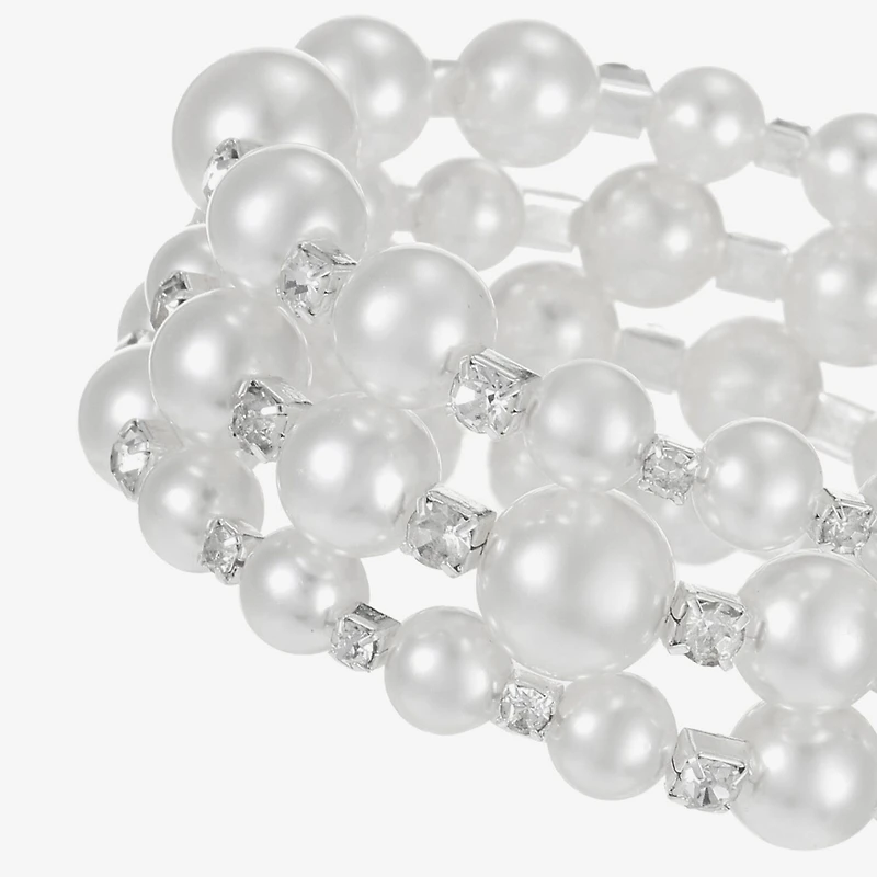 Monet Jewelry Timeless Silver Tone Beaded Coil Womens Glass Wrap Bracelet
