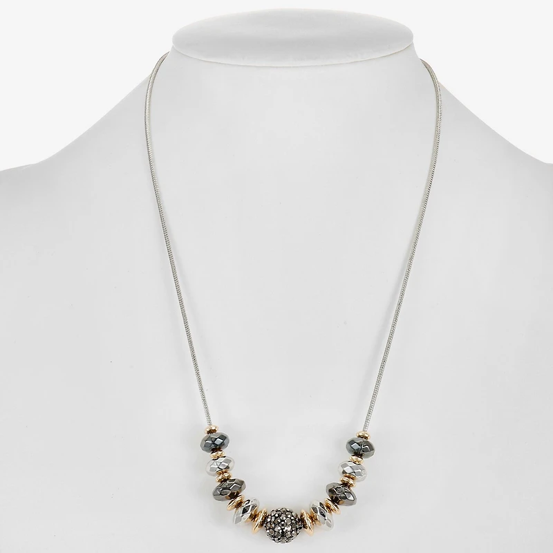 Liz Claiborne Tri Tone Frontal Beaded Womens 17 Inch Collar Necklace