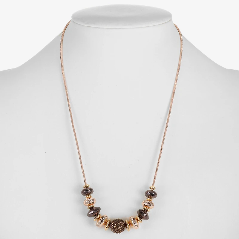 Liz Claiborne Tri Tone Frontal Beaded Womens 17 Inch Collar Necklace