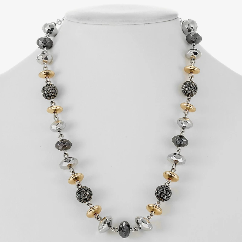 Liz Claiborne Tri Tone Beaded Womens 17 Inch Collar Necklace
