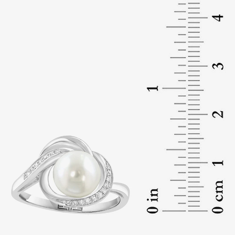 Effy Final Call Limited Quantities! Womens Diamond Accent 7-7.5MM Genuine White Cultured Freshwater Pearl 14K Gold Round Cocktail Ring