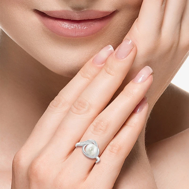 Effy Final Call Limited Quantities! Womens Diamond Accent 7-7.5MM Genuine White Cultured Freshwater Pearl 14K Gold Round Cocktail Ring