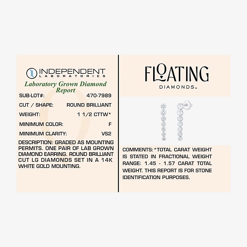 Floating Diamonds (F, Vs2) Womens 1 1/2 CT. T.W. Lab Grown White Diamond 14K Gold Drop Earrings