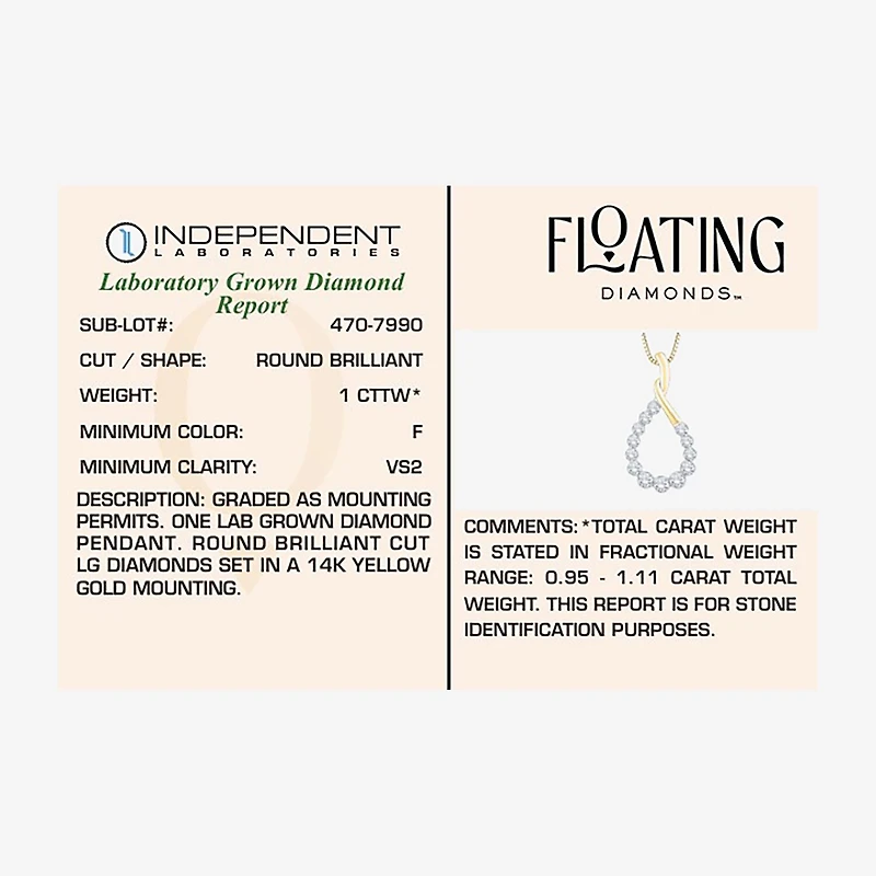 Floating Diamonds (F, Vs2) Womens 1 CT. T.W. Lab Grown White Diamond 14K Gold 18 Inch Pendant Necklace