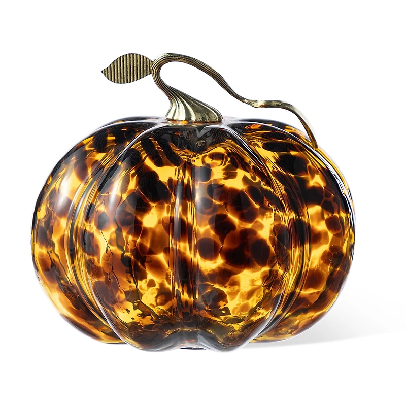 Glitzhome 10"D Amber Dots Glass Pumpkin Thanksgiving Tabletop Decor