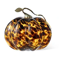 Glitzhome 10"D Amber Dots Glass Pumpkin Thanksgiving Tabletop Decor