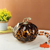Glitzhome 10"D Amber Dots Glass Pumpkin Thanksgiving Tabletop Decor