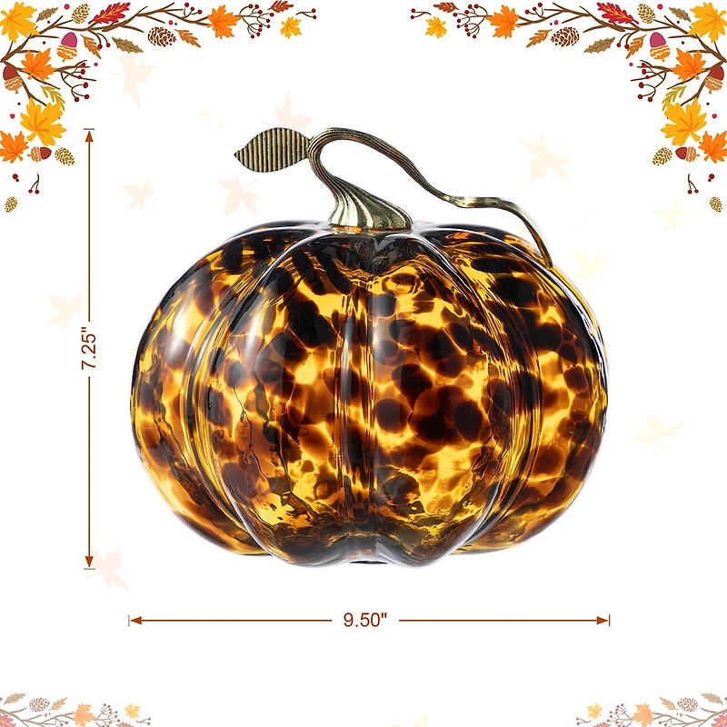 Glitzhome 10"D Amber Dots Glass Pumpkin Thanksgiving Tabletop Decor