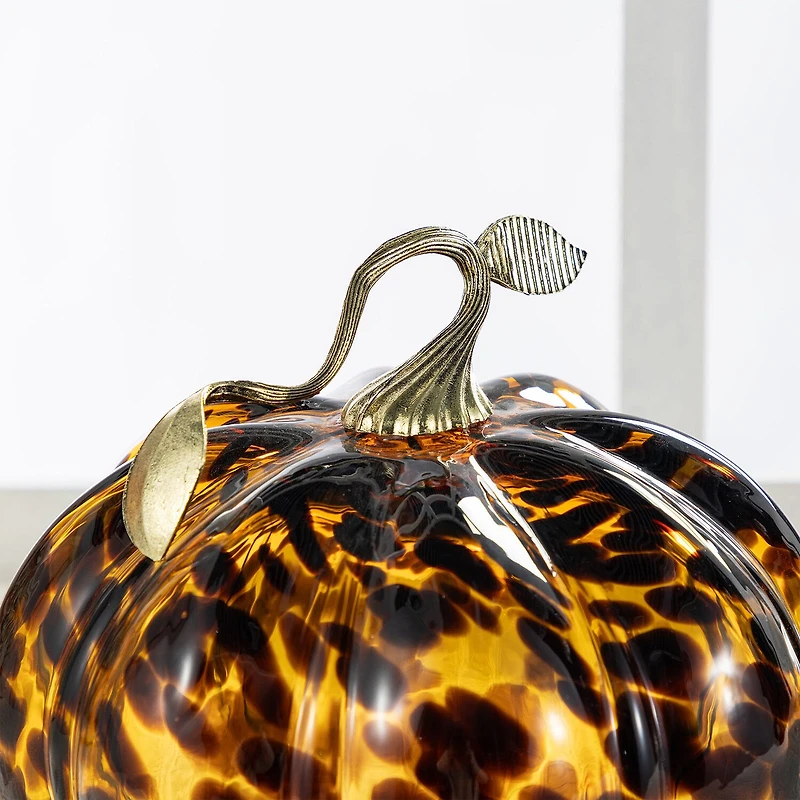 Glitzhome 10"D Amber Dots Glass Pumpkin Thanksgiving Tabletop Decor