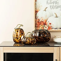 Glitzhome 10"D Amber Dots Glass Pumpkin Thanksgiving Tabletop Decor