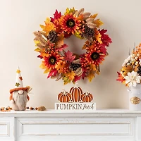 Glitzhome 24"D Fall Sunflower, Pinecone And Berry Wreath Thanksgiving Tabletop Decor