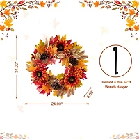 Glitzhome 24"D Fall Sunflower, Pinecone And Berry Wreath Thanksgiving Tabletop Decor