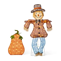 Glitzhome Lighted Fall 2.5d Scarecrow & Pumpkin Outdoor Décor Thanksgiving Inflatable