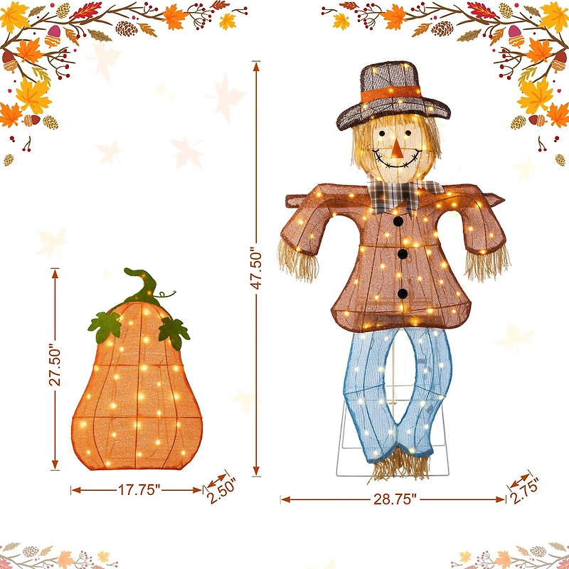 Glitzhome Lighted Fall 2.5d Scarecrow & Pumpkin Outdoor Décor Thanksgiving Inflatable