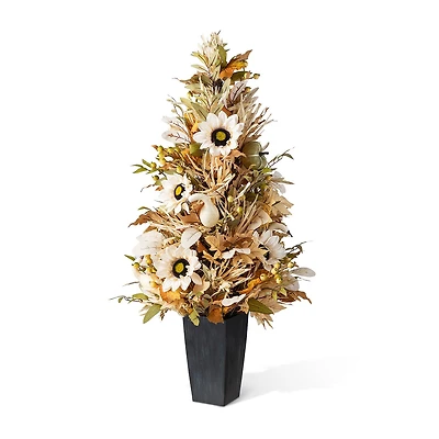Glitzhome 36"H Fall Neutral Sunflower, Pumpkin And Leaf Porch Tree Thanksgiving Tabletop Decor