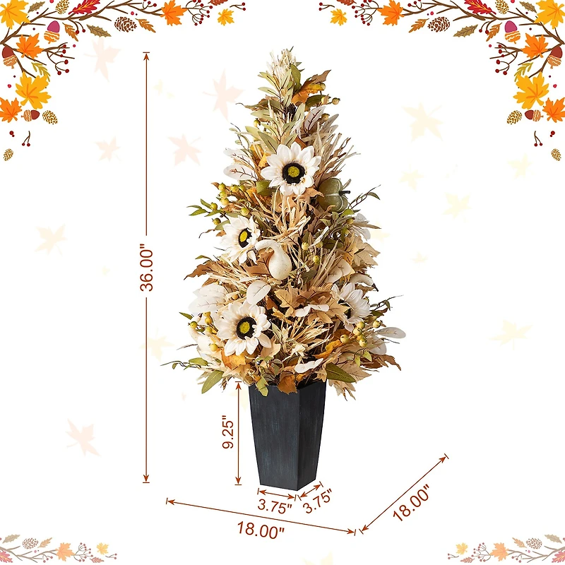 Glitzhome 36"H Fall Neutral Sunflower, Pumpkin And Leaf Porch Tree Thanksgiving Tabletop Decor