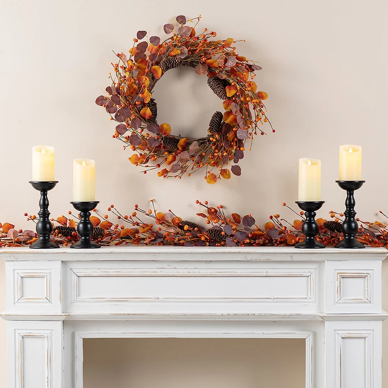 Glitzhome 72"L Fall Eucalyptus Berry Garland Thanksgiving Tabletop Decor