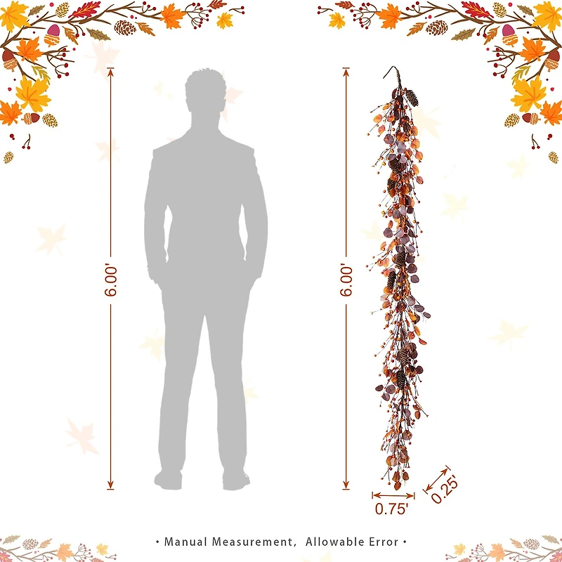 Glitzhome 72"L Fall Eucalyptus Berry Garland Thanksgiving Tabletop Decor