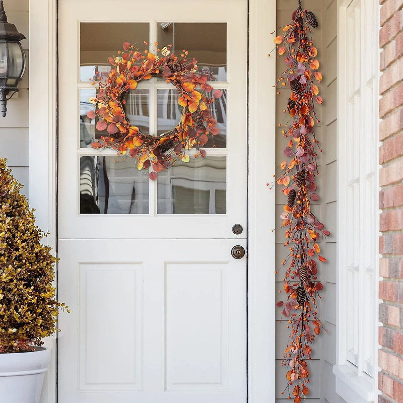 Glitzhome 72"L Fall Eucalyptus Berry Garland Thanksgiving Tabletop Decor