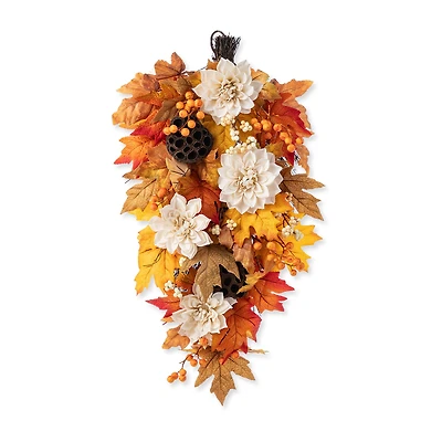 Glitzhome 28"H Fall Lotus, Lotus Pod And Berry Swag Thanksgiving Tabletop Decor