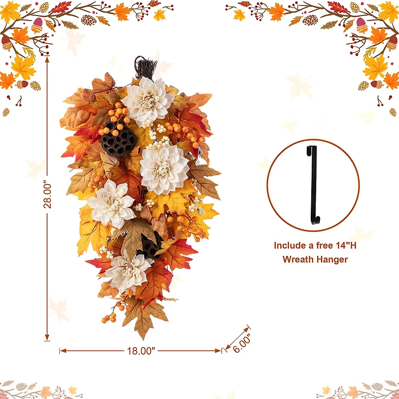 Glitzhome 28"H Fall Lotus, Lotus Pod And Berry Swag Thanksgiving Tabletop Decor