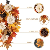 Glitzhome 28"H Fall Lotus, Lotus Pod And Berry Swag Thanksgiving Tabletop Decor