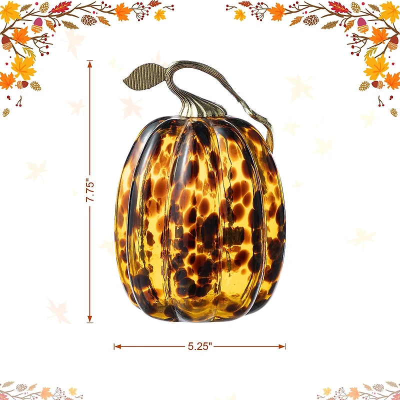 Glitzhome 8"H Amber Dots Glass Pumpkin Thanksgiving Tabletop Decor