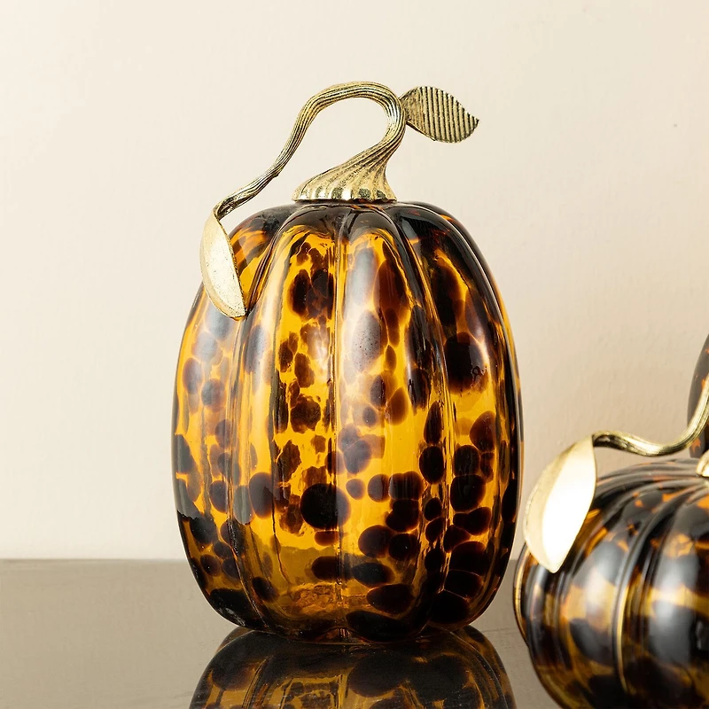 Glitzhome 8"H Amber Dots Glass Pumpkin Thanksgiving Tabletop Decor
