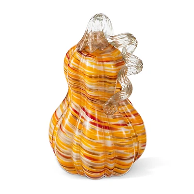 Glitzhome 9"H Fall Multi Stripes Glass Gourd Thanksgiving Tabletop Decor