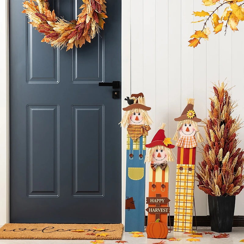 Glitzhome 36"H Fall Wood Sacrecrow Family Porch Decor Thanksgiving Porch Sign