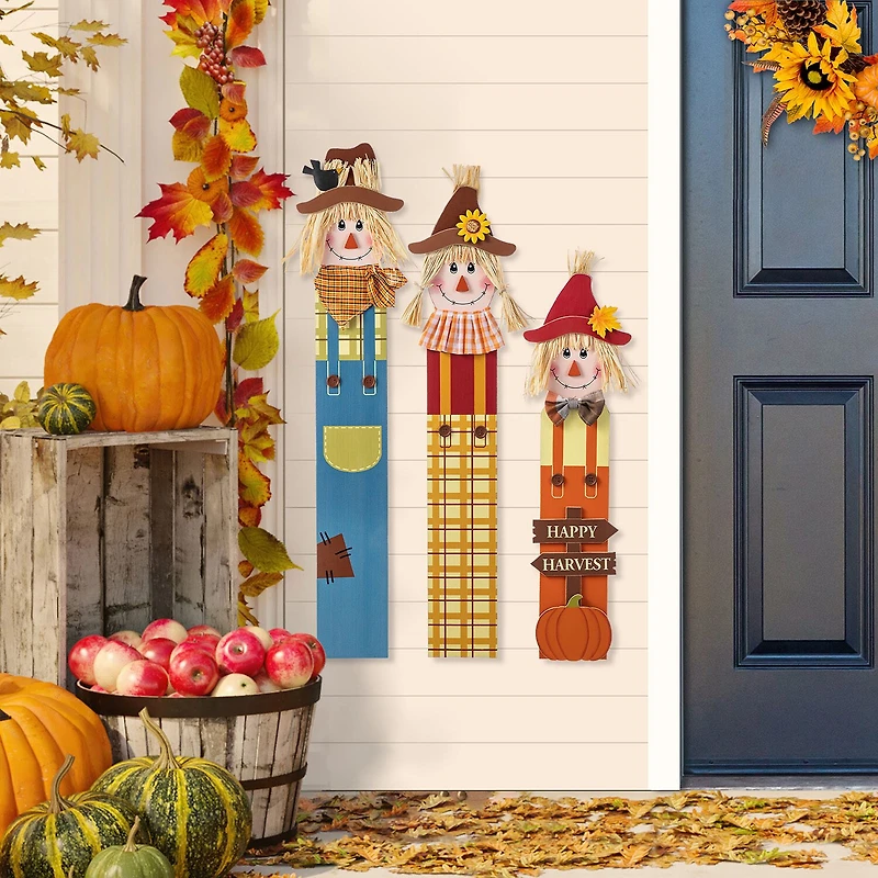 Glitzhome 36"H Fall Wood Sacrecrow Family Porch Decor Thanksgiving Porch Sign