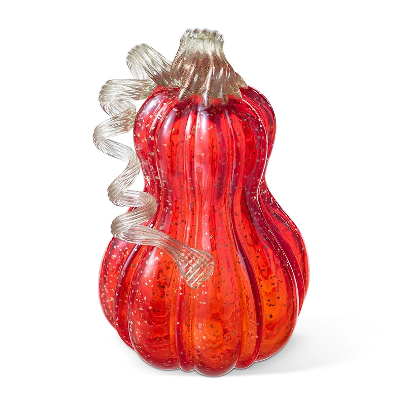 Glitzhome 9"H Fall Red Glass Gourd Thanksgiving Thanksgiving Tabletop Decor