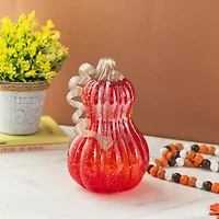 Glitzhome 9"H Fall Red Glass Gourd Thanksgiving Thanksgiving Tabletop Decor
