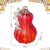 Glitzhome 9"H Fall Red Glass Gourd Thanksgiving Thanksgiving Tabletop Decor