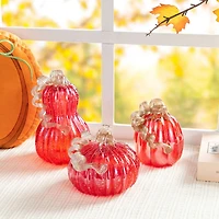 Glitzhome 9"H Fall Red Glass Gourd Thanksgiving Thanksgiving Tabletop Decor