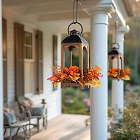 Glitzhome 20"H Fall Sunflower, Pinecone And Berry Wood Lantern Centerpiece Thanksgiving Tabletop Decor