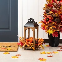 Glitzhome 20"H Fall Sunflower, Pinecone And Berry Wood Lantern Centerpiece Thanksgiving Tabletop Decor
