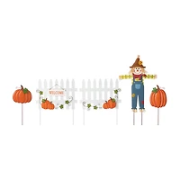 Glitzhome 31"H Fall Metal Scarecrow, Pumpkin & Fence Thanksgiving Yard Art