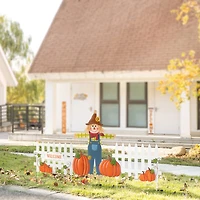 Glitzhome 31"H Fall Metal Scarecrow, Pumpkin & Fence Thanksgiving Yard Art