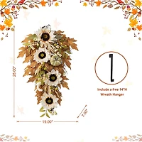 Glitzhome 28"H Fall Neutral Sunflower, Pumpkin And Leaf Swag Thanksgiving Tabletop Decor