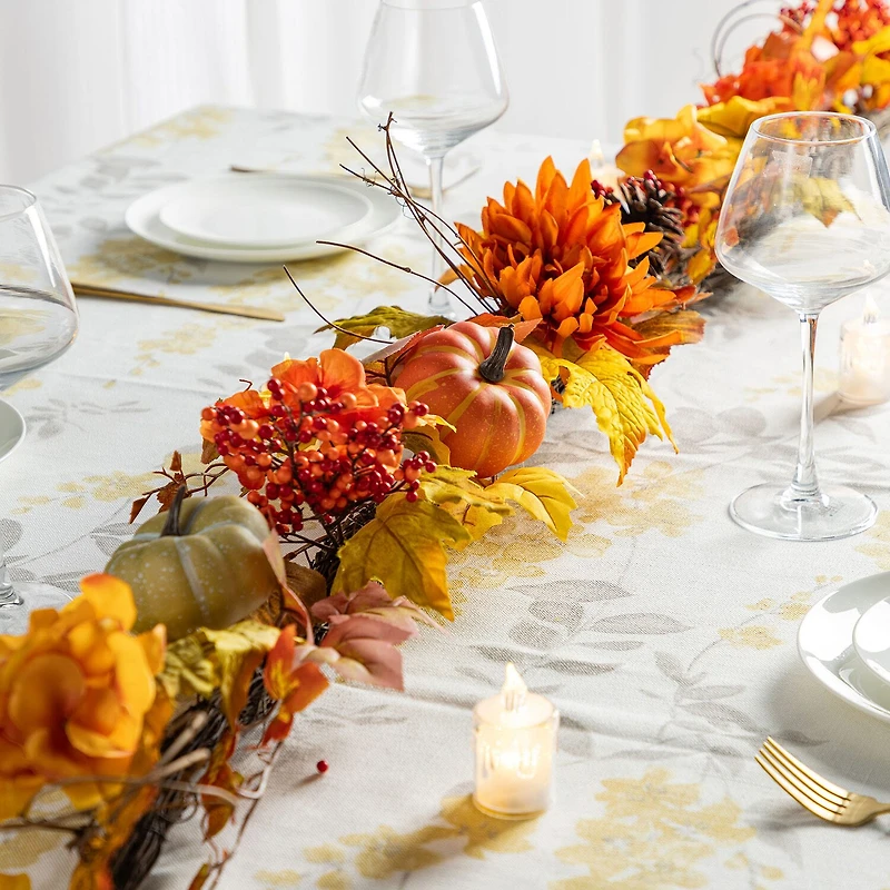 Glitzhome 72"L Fall Dahlia Pumpkin, Leaf And Berry Garland Thanksgiving Tabletop Decor