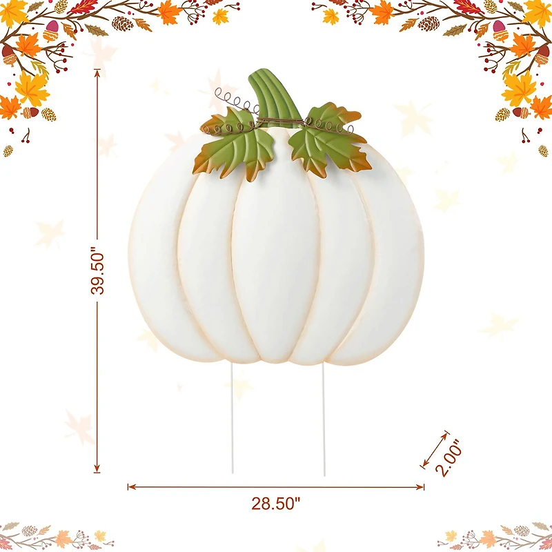Glitzhome 40"H Fall Oversized Metal Ivory Pumpkin Thanksgiving Yard Art