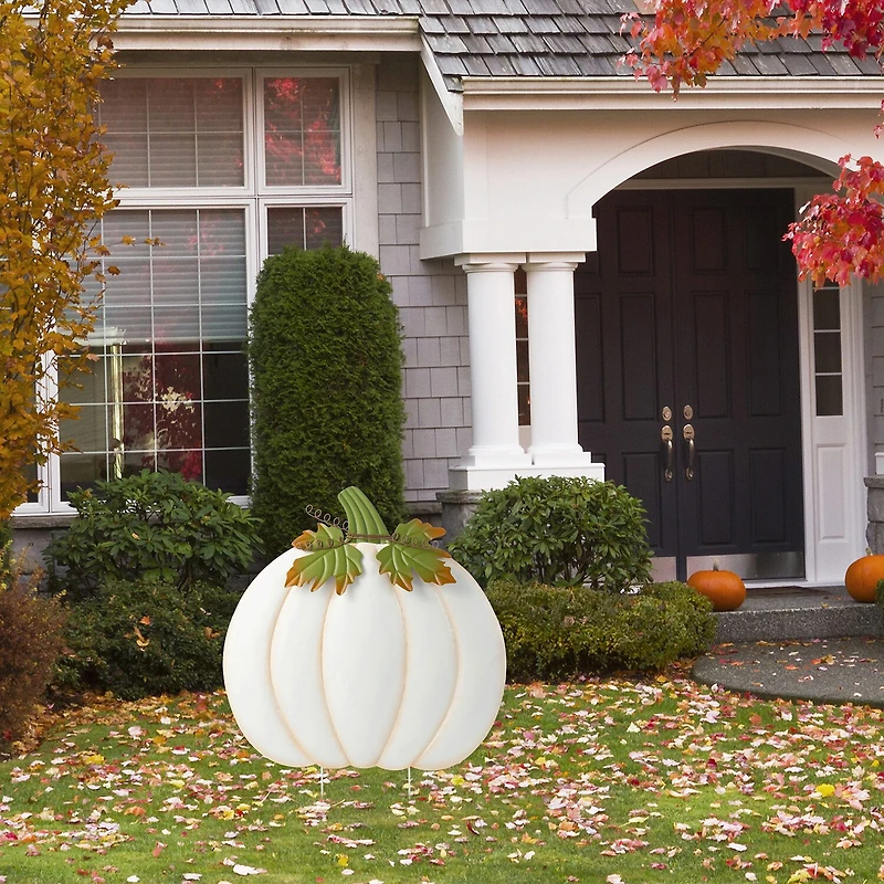 Glitzhome 40"H Fall Oversized Metal Ivory Pumpkin Thanksgiving Yard Art