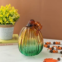 Glitzhome 7"H Gradient Turquoise Glass Pumpkin Thanksgiving Tabletop Decor