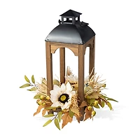 Glitzhome 20"H Fall Neutral Sunflower, Pumpkin And Leaf Wood Lantern Centerpiece Thanksgiving Tabletop Decor